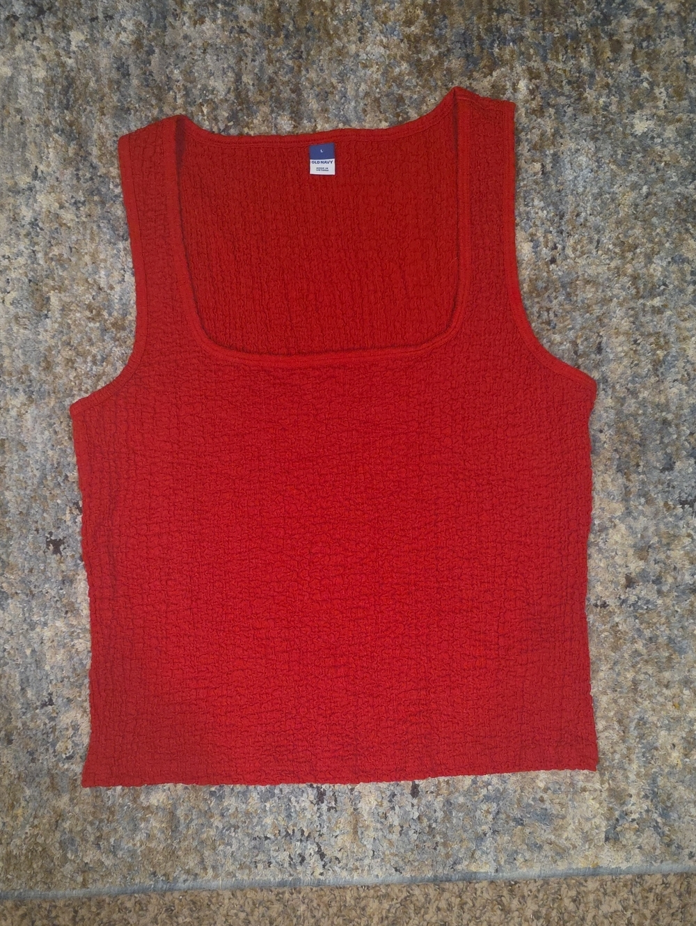Red Textured Square-Neck Tank Top - Old Navy
